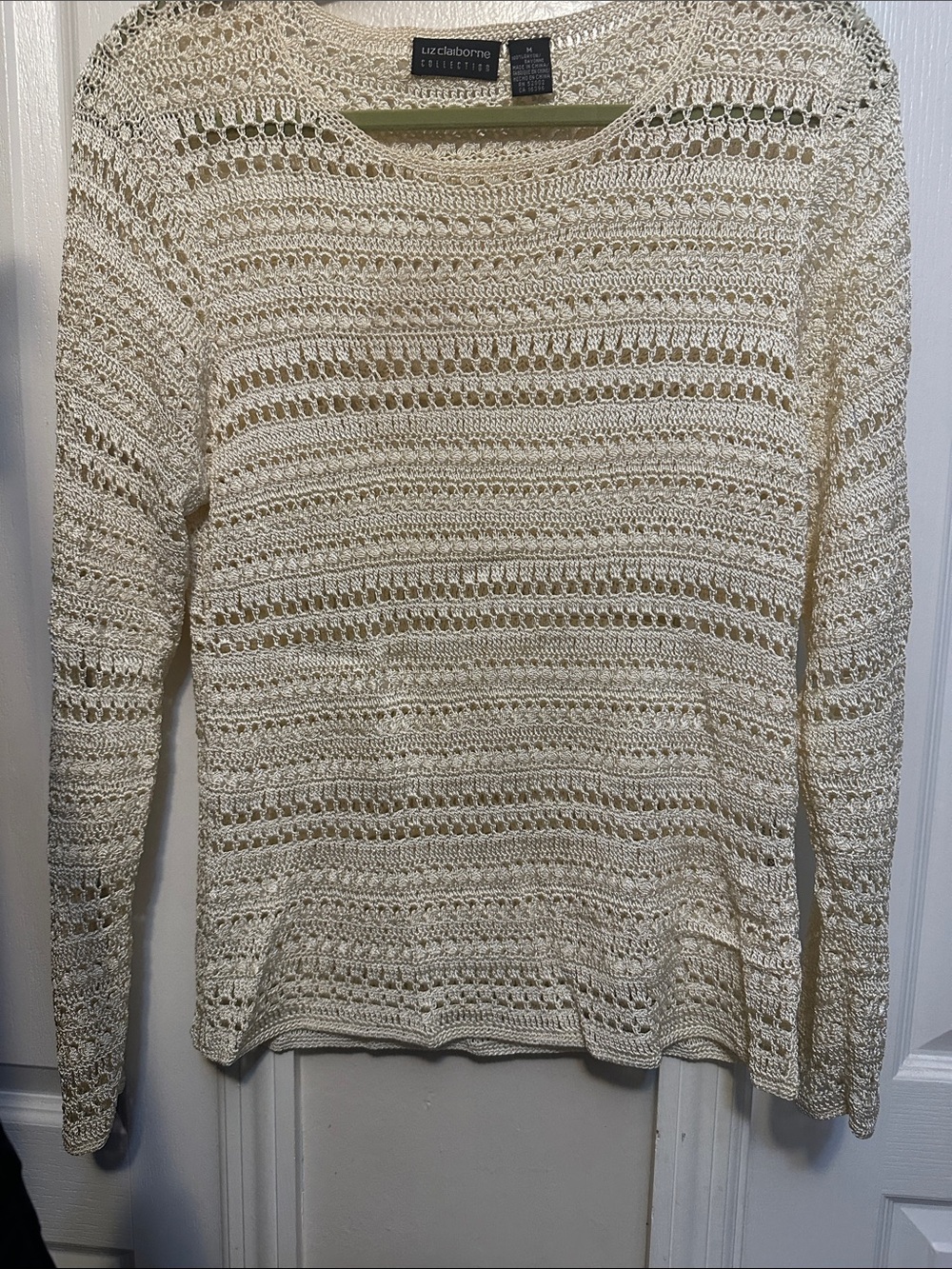 Liz Claiborne Cream Open-Weave Crew Neck Sweater